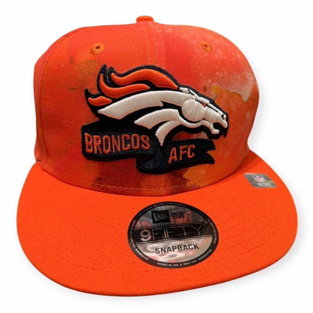 New Era 9FIFTY Denver Broncos NFL Ink Dye Orange Sideline Snapback Mens Hat New